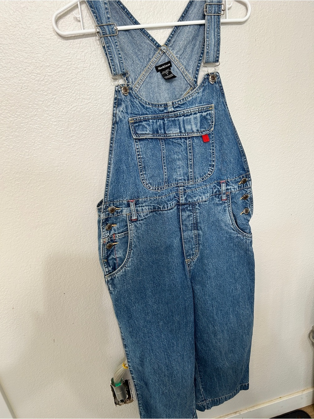 Vintage 90s North Crest Denim Overalls Womens Medium M Blue Jean Bibs Distressed